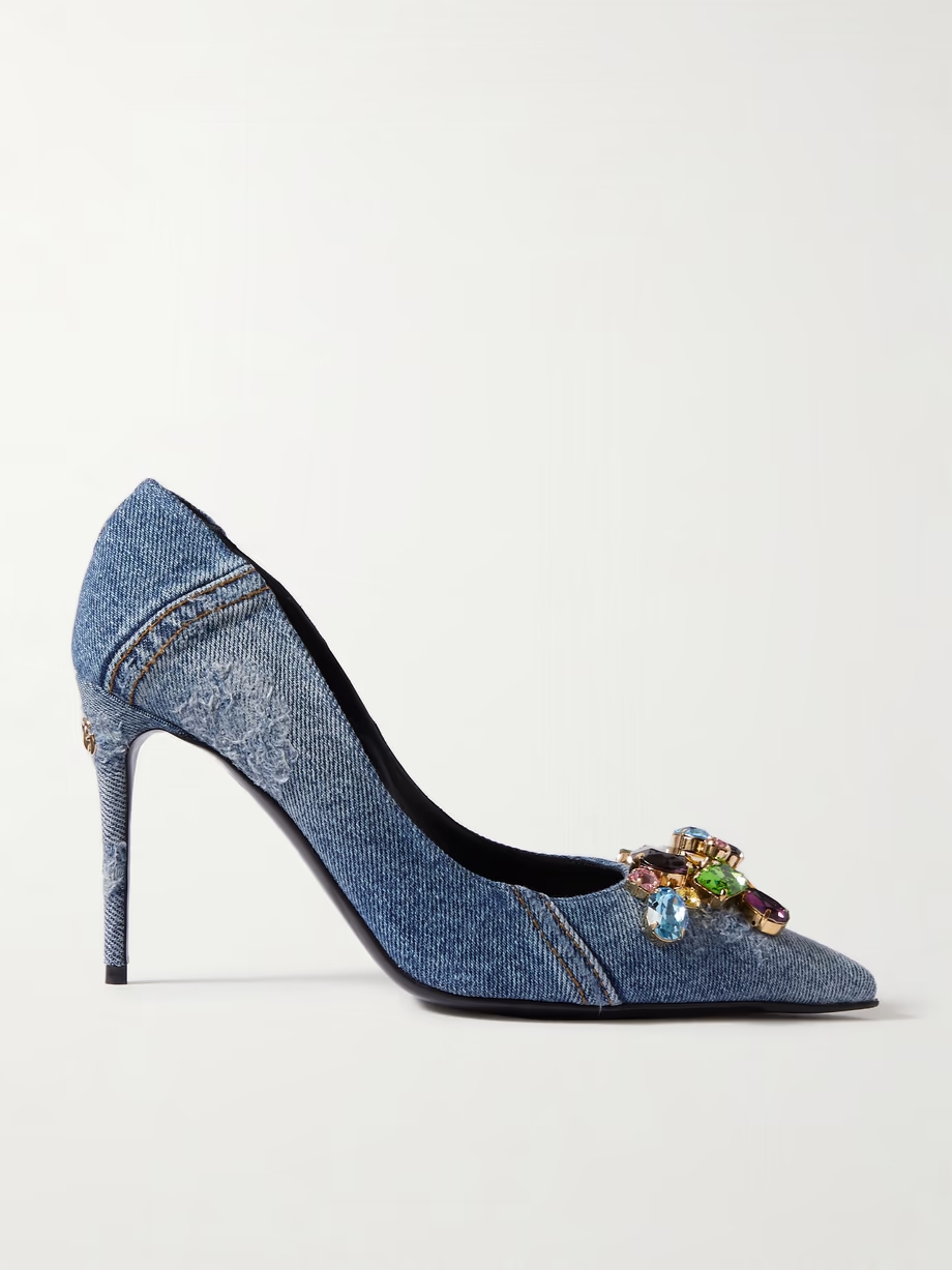 Embellished denim pumps Embellished denim pumps