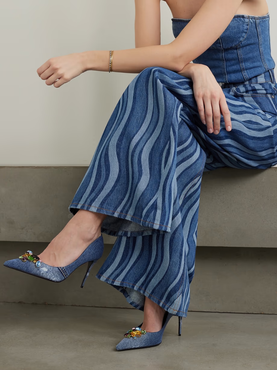 Embellished denim pumps Embellished denim pumps