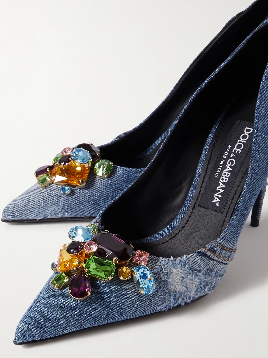 Embellished denim pumps Embellished denim pumps