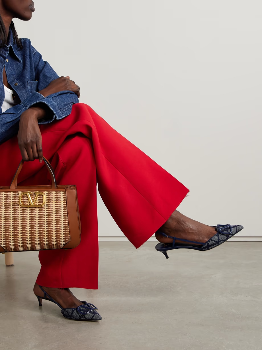 VLOGO 40 embellished leather-trimmed jacquard slingback pumps VLOGO 40 embellished leather-trimmed jacquard slingback pumps