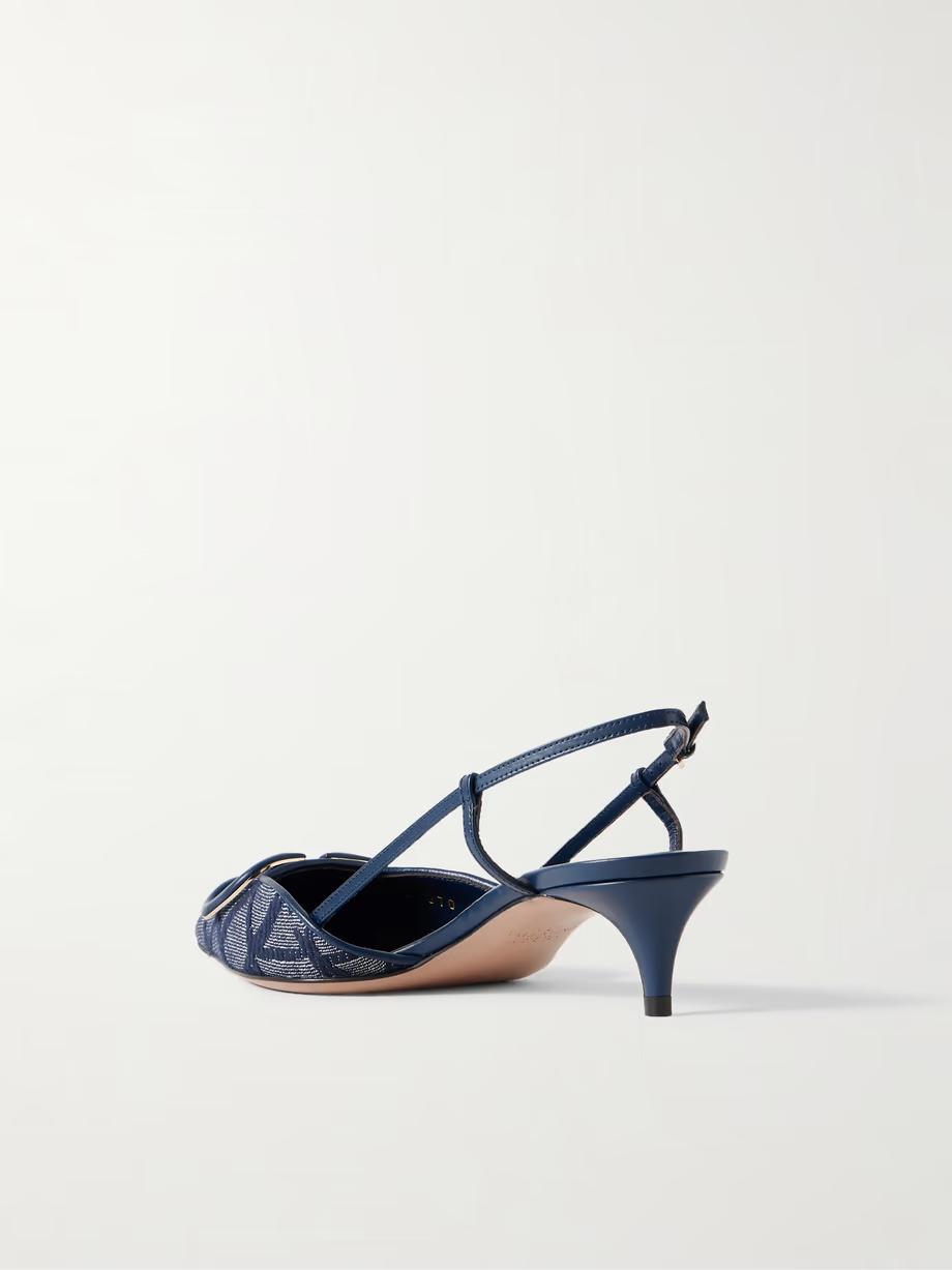 VLOGO 40 embellished leather-trimmed jacquard slingback pumps VLOGO 40 embellished leather-trimmed jacquard slingback pumps