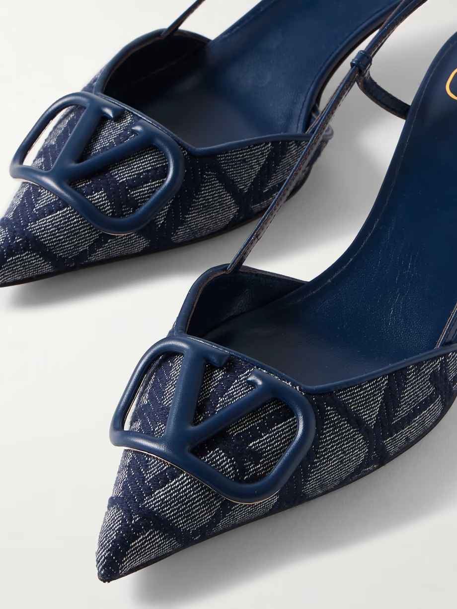 VLOGO 40 embellished leather-trimmed jacquard slingback pumps VLOGO 40 embellished leather-trimmed jacquard slingback pumps