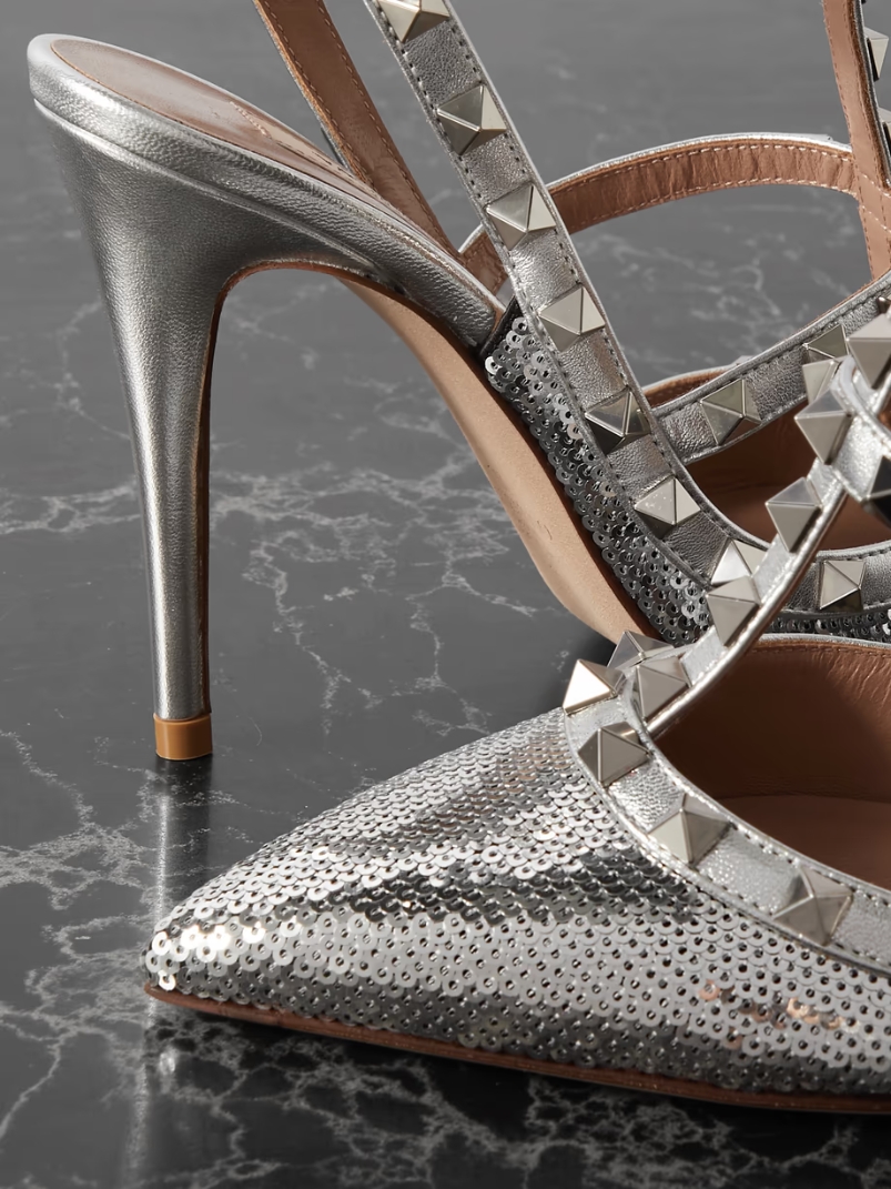 Rockstud 100 sequined metallic leather point-toe pumps Rockstud 100 sequined metallic leather point-toe pumps