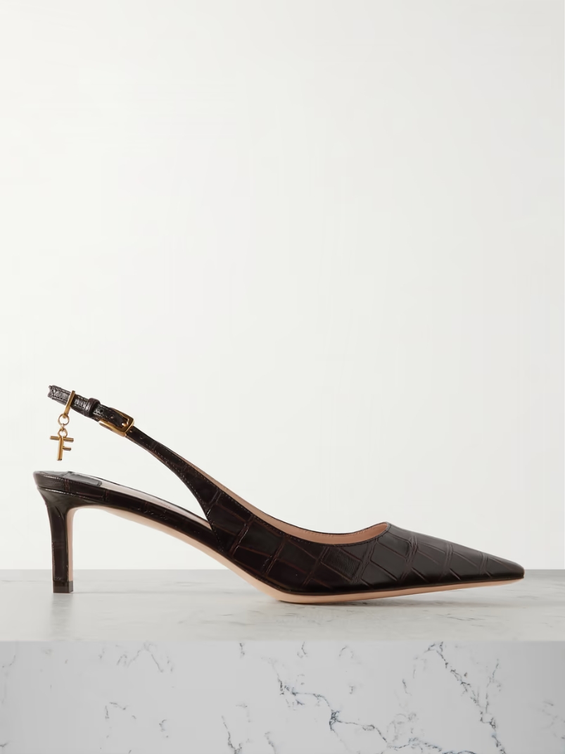 Angelina logo-embellished croc-effect leather slingback pumps Angelina logo-embellished croc-effect leather slingback pumps