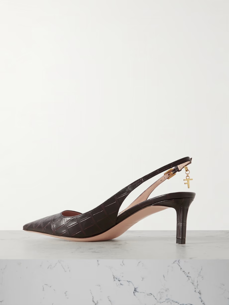 Angelina logo-embellished croc-effect leather slingback pumps Angelina logo-embellished croc-effect leather slingback pumps