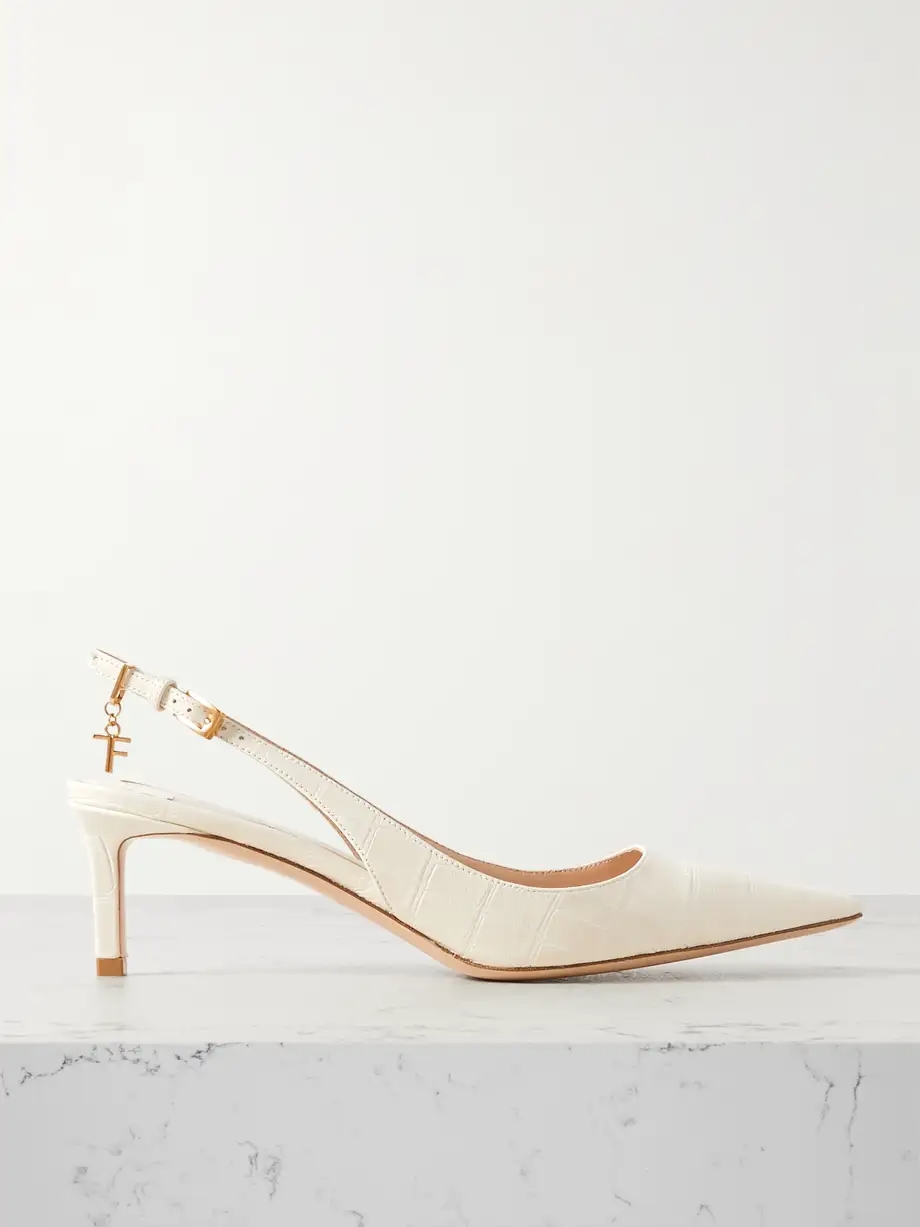 Angelina logo-embellished croc-effect leather slingback pumps