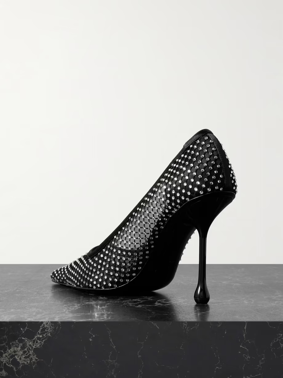 Ixia 95 crystal-embellished satin and mesh point-toe pumps Ixia 95 crystal-embellished satin and mesh point-toe pumps