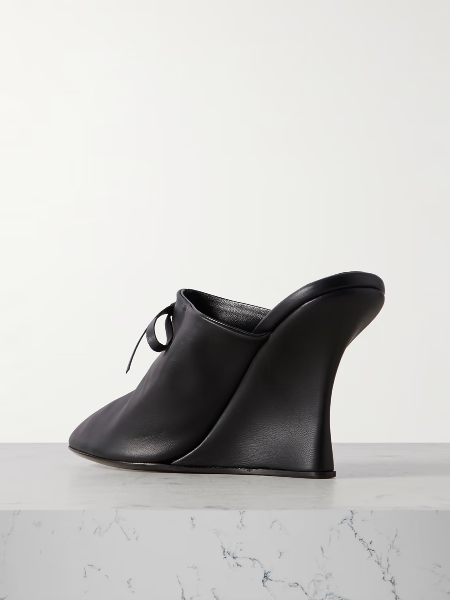 Bow-embellished leather wedge mules Bow-embellished leather wedge mules