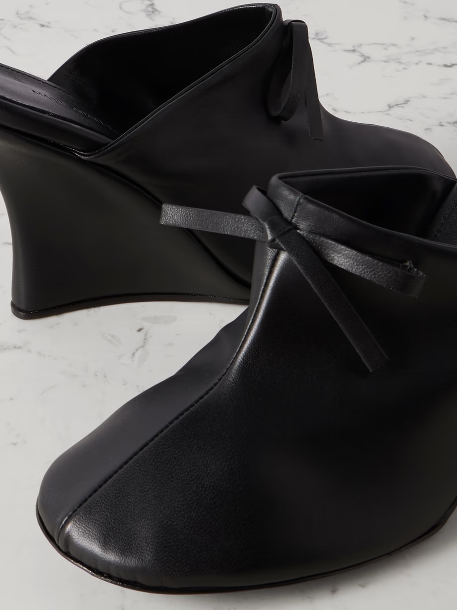 Bow-embellished leather wedge mules Bow-embellished leather wedge mules