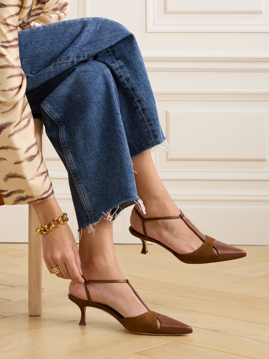 Turgimod 50 cutout leather and suede slingback pumps Turgimod 50 cutout leather and suede slingback pumps