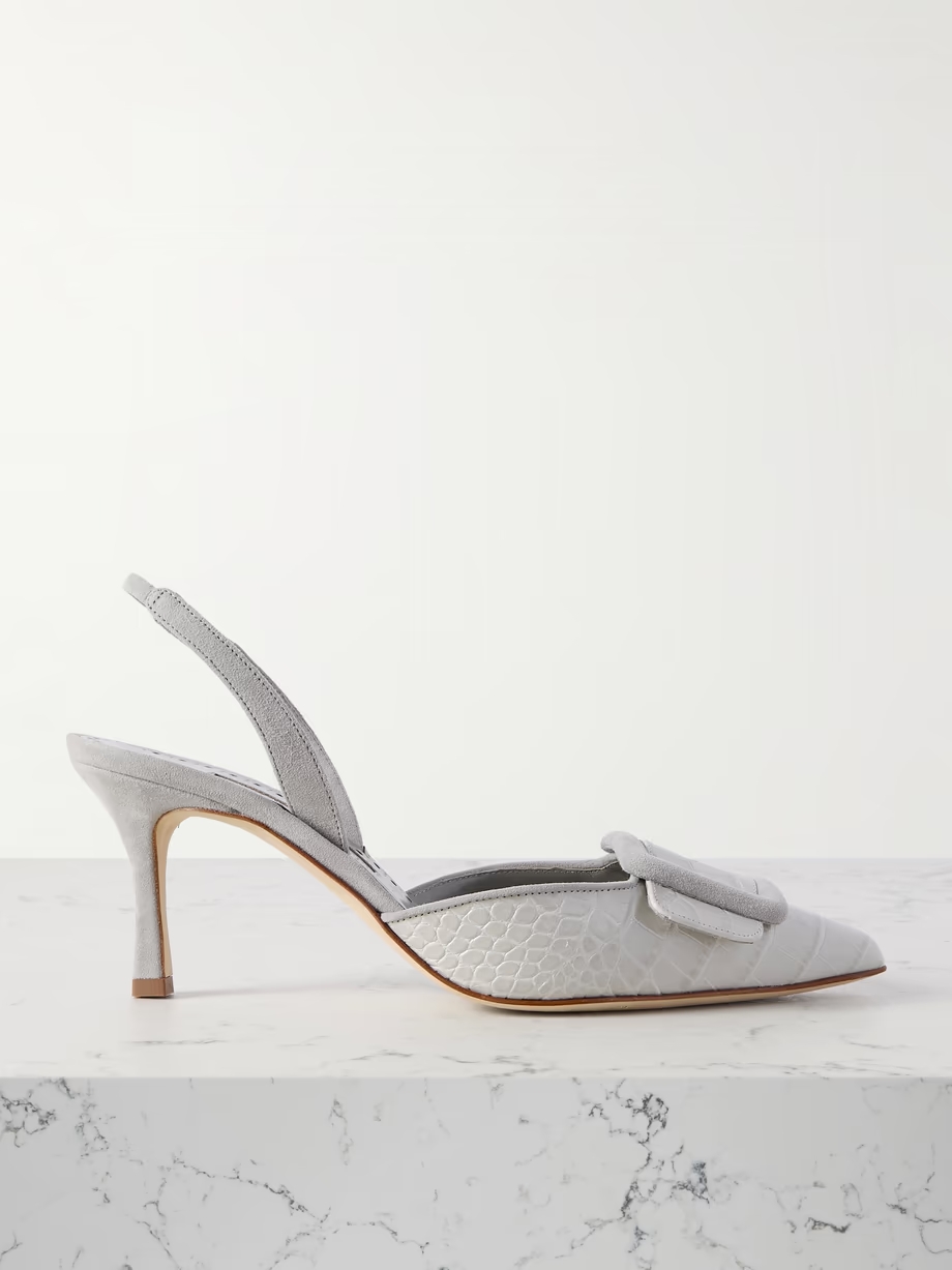 Mayslibi 70 buckled suede-trimmed croc-effect leather slingback pumps Mayslibi 70 buckled suede-trimmed croc-effect leather slingback pumps