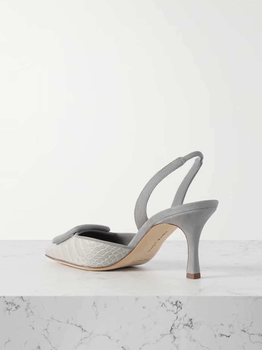 Mayslibi 70 buckled suede-trimmed croc-effect leather slingback pumps Mayslibi 70 buckled suede-trimmed croc-effect leather slingback pumps