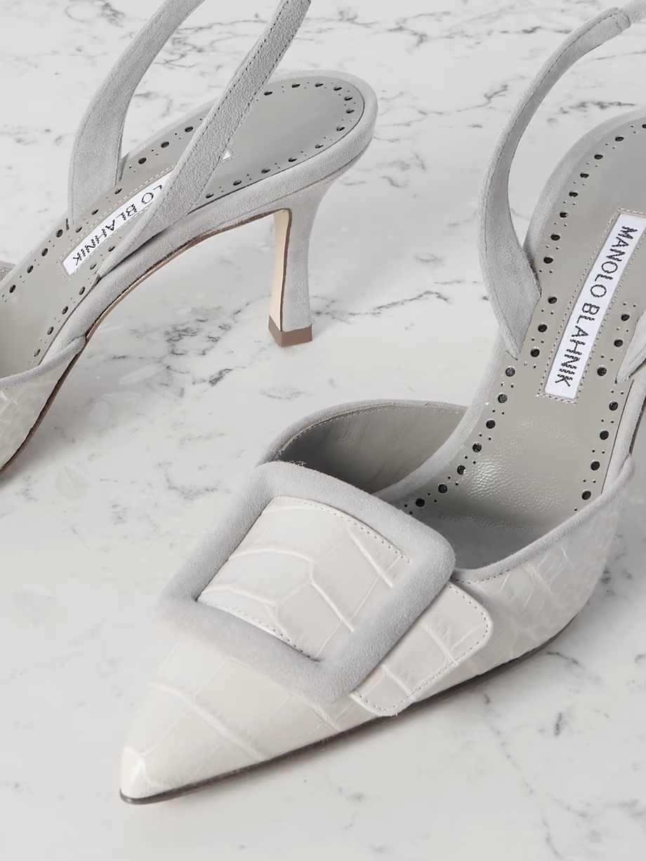 Mayslibi 70 buckled suede-trimmed croc-effect leather slingback pumps Mayslibi 70 buckled suede-trimmed croc-effect leather slingback pumps