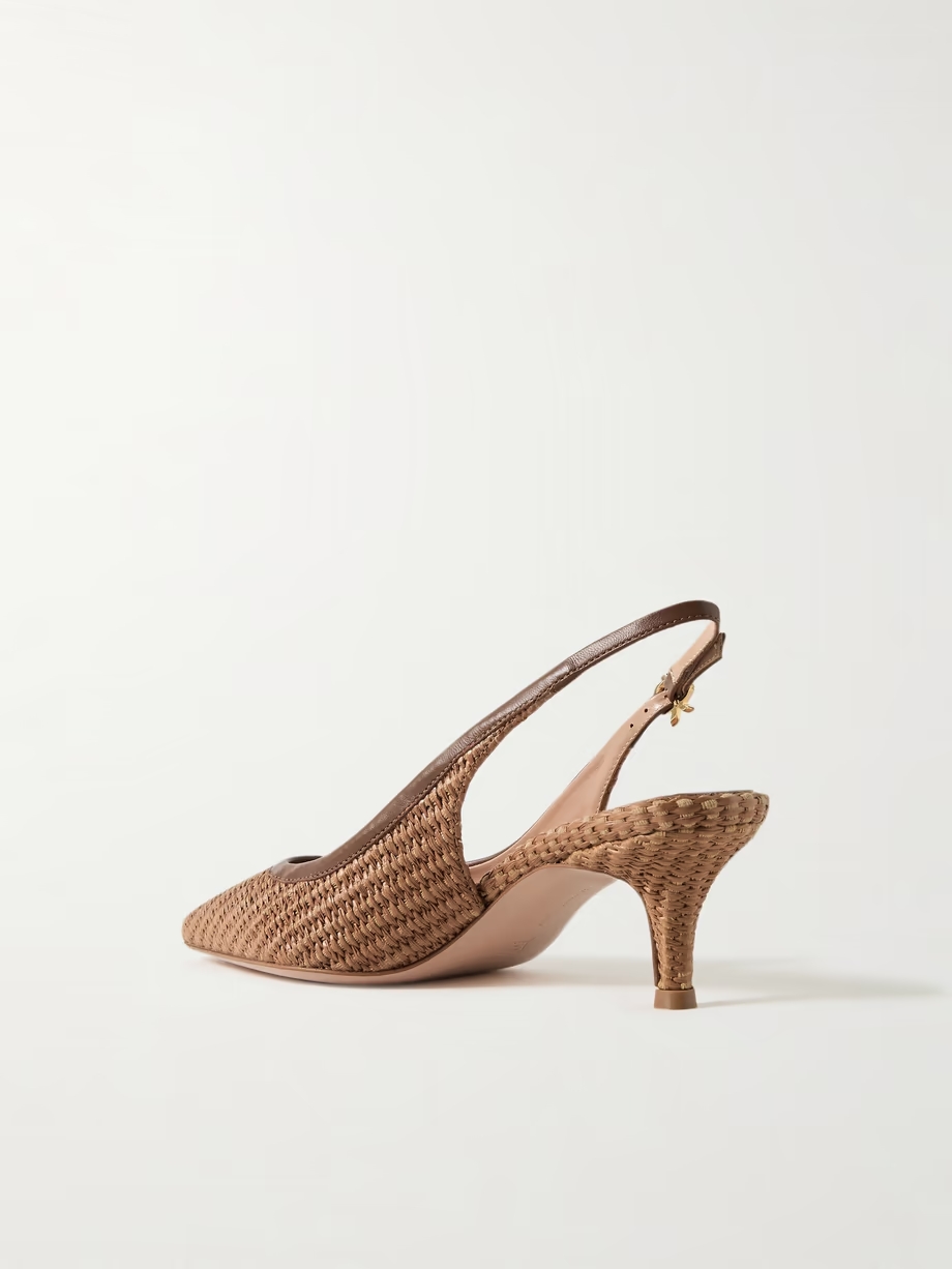 Marbella 55 leather-trimmed raffia slingback pumps Marbella 55 leather-trimmed raffia slingback pumps