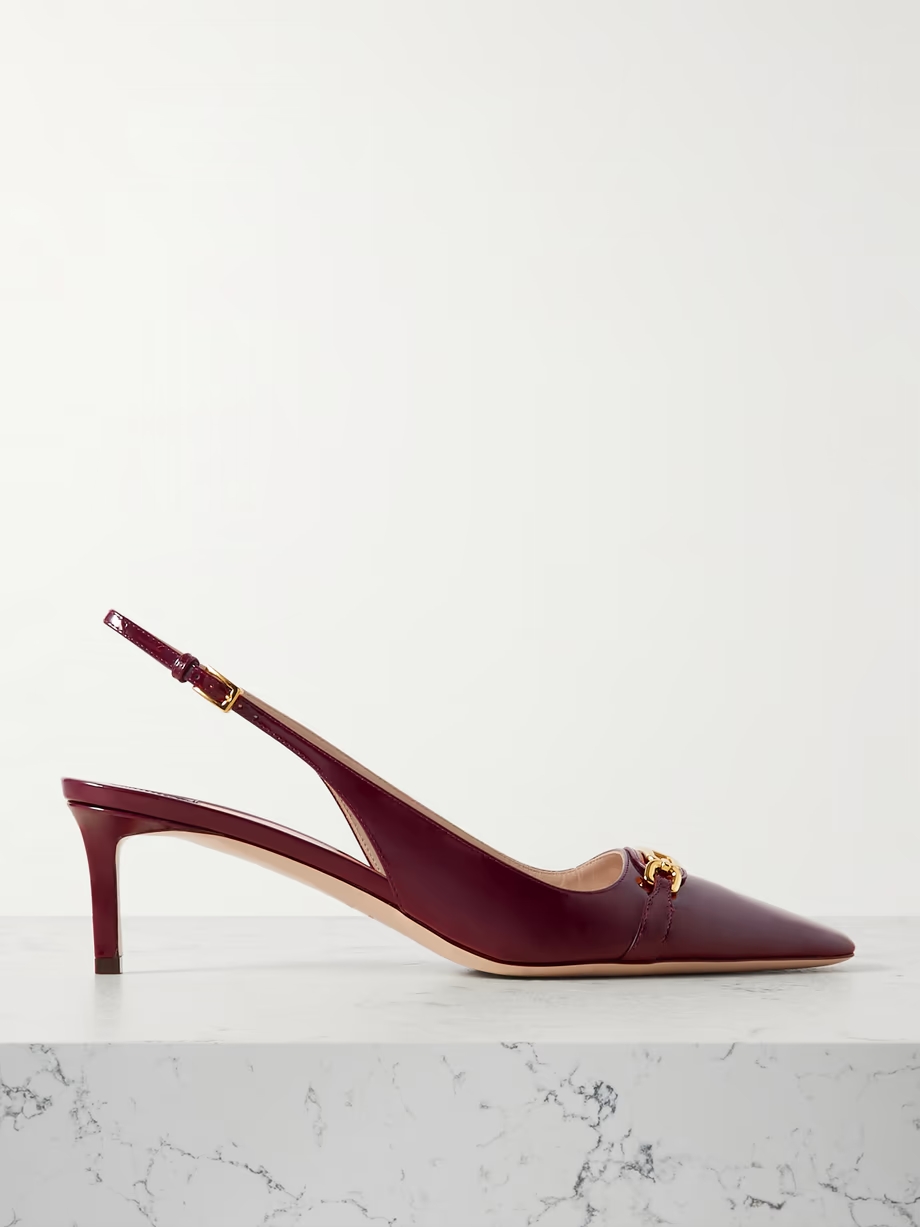 Embellished patent-leather slingback pumps Embellished patent-leather slingback pumps