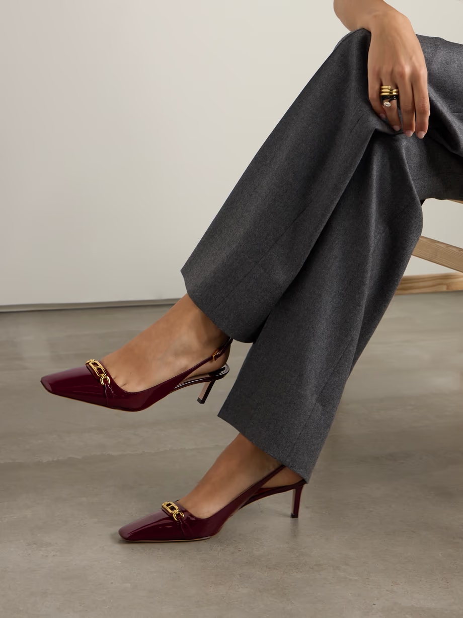 Embellished patent-leather slingback pumps Embellished patent-leather slingback pumps