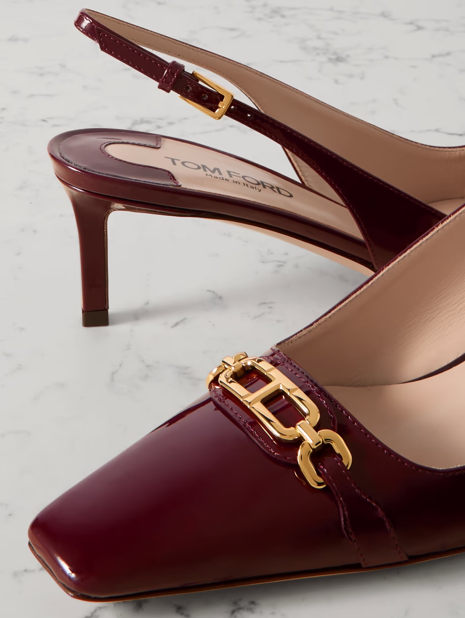 Embellished patent-leather slingback pumps Embellished patent-leather slingback pumps