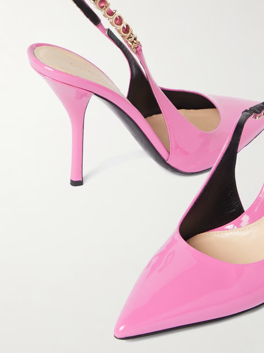 Signoria embellished patent-leather slingback pumps