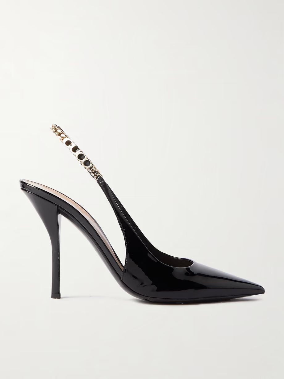 Signoria embellished patent-leather slingback pumps Signoria embellished patent-leather slingback pumps
