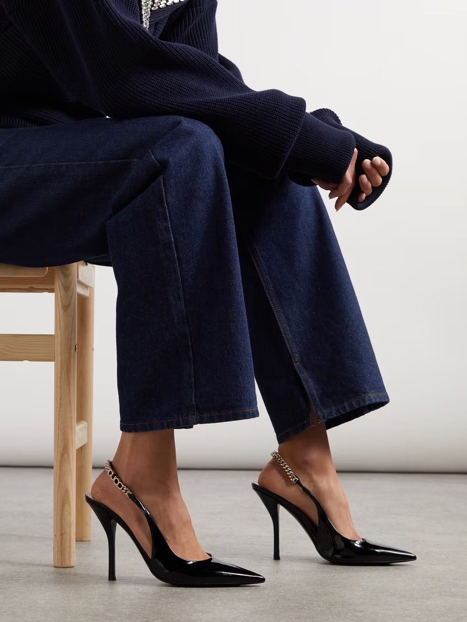 Signoria embellished patent-leather slingback pumps Signoria embellished patent-leather slingback pumps