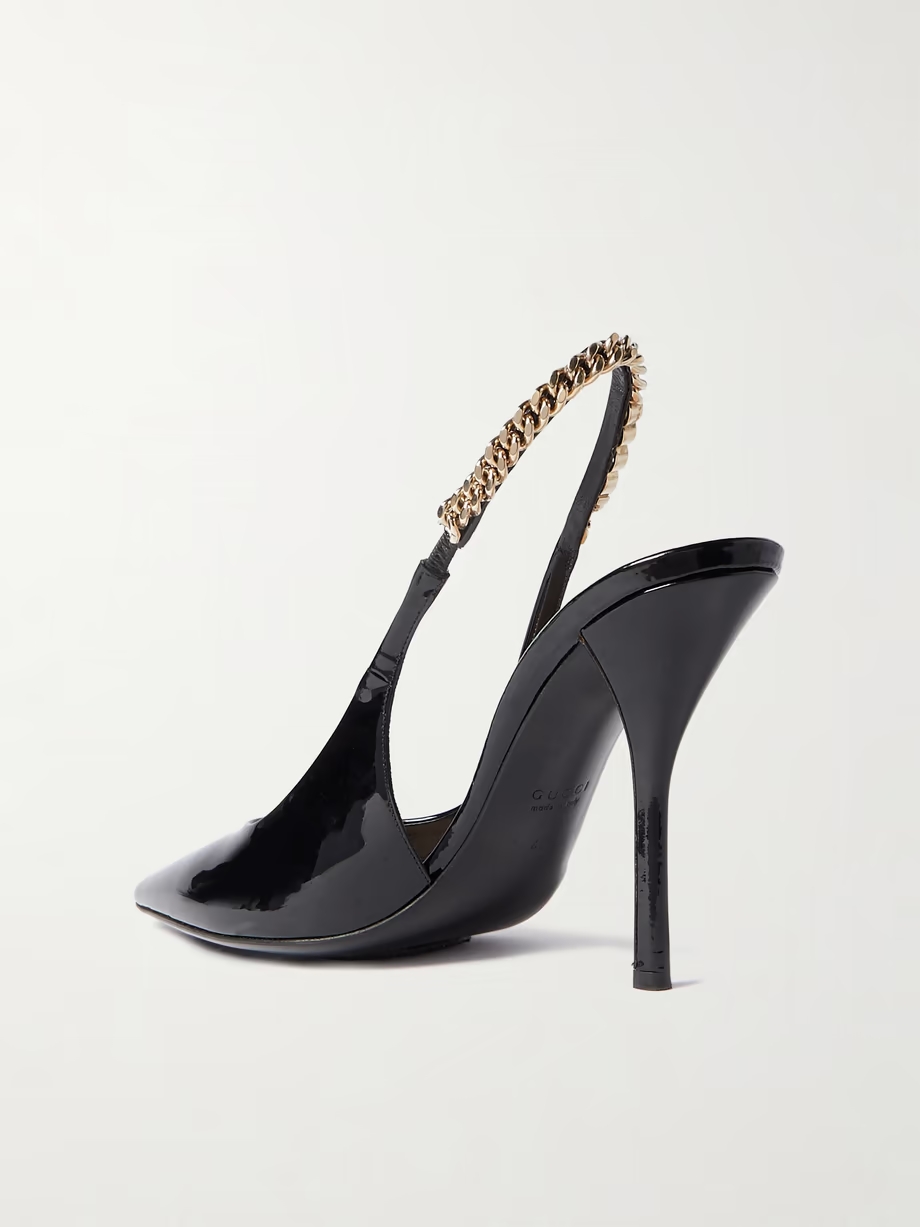 Signoria embellished patent-leather slingback pumps Signoria embellished patent-leather slingback pumps