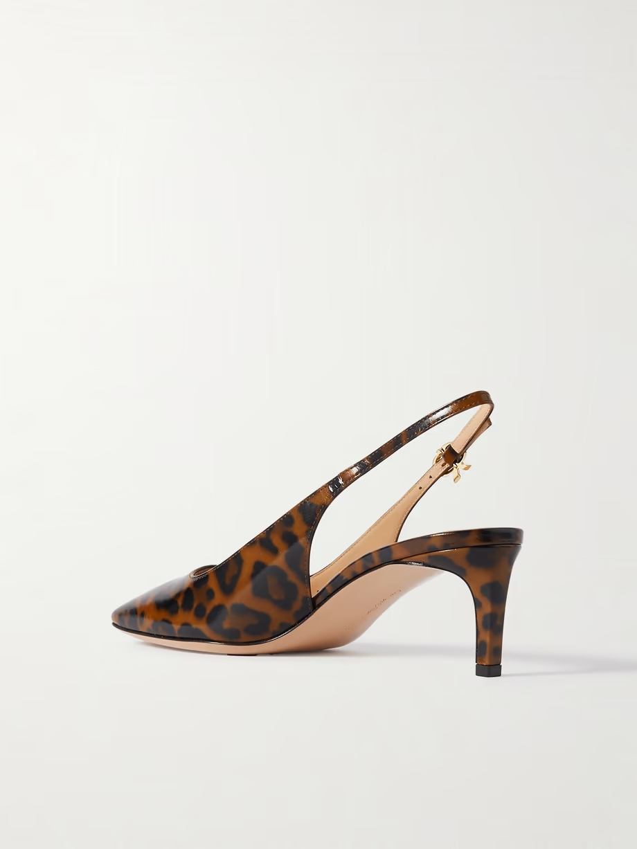 Nuit 55 leopard-print glossed-leather slingback pumps Nuit 55 leopard-print glossed-leather slingback pumps