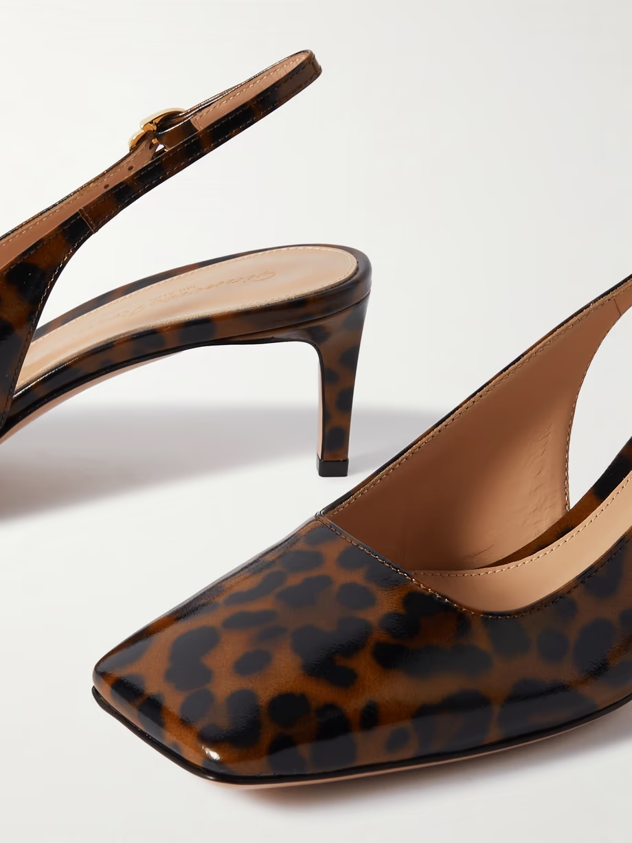 Nuit 55 leopard-print glossed-leather slingback pumps Nuit 55 leopard-print glossed-leather slingback pumps