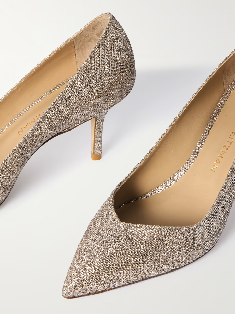 Eva glittered satin point-toe pumps Eva glittered satin point-toe pumps