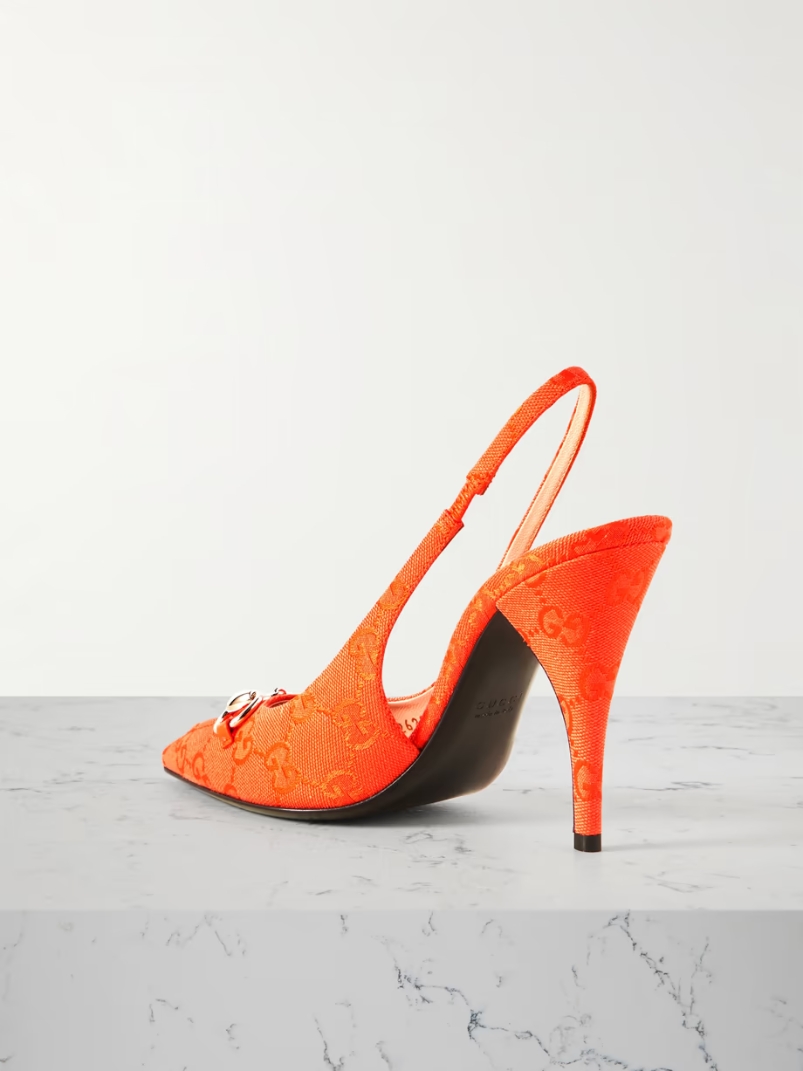 Erin horsebit-detailed canvas-jacquard slingback pumps Erin horsebit-detailed canvas-jacquard slingback pumps
