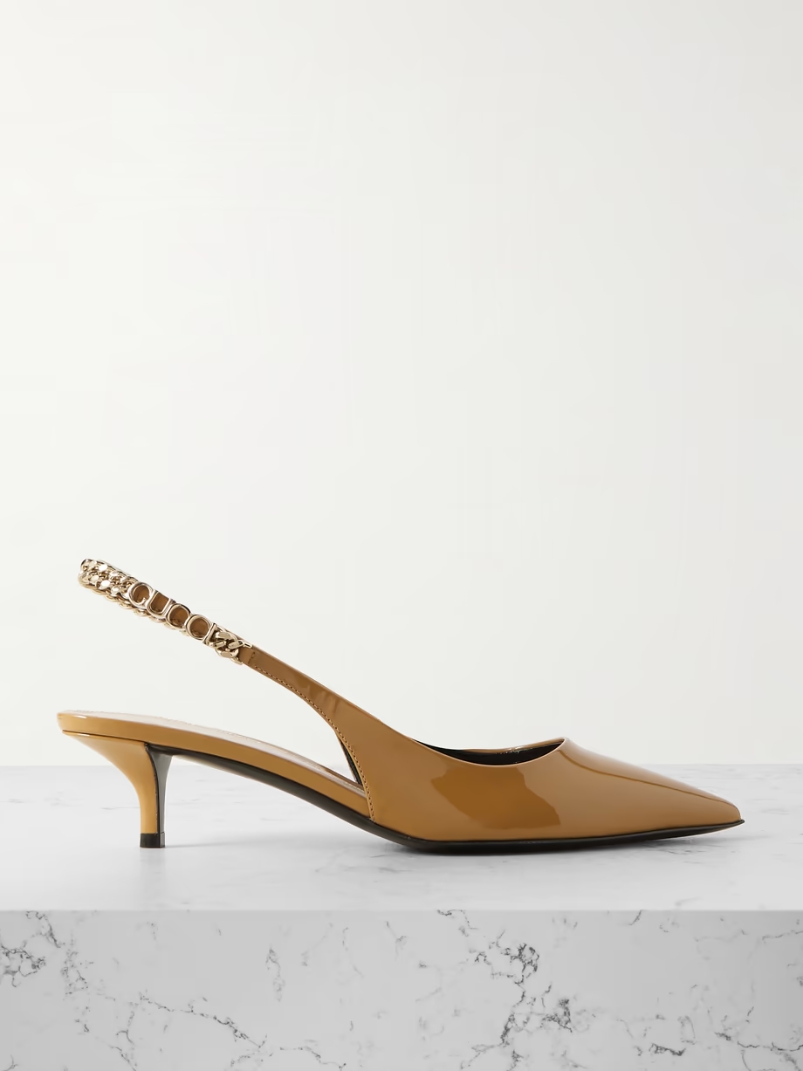 Signoria embellished patent-leather slingback pumps Signoria embellished patent-leather slingback pumps