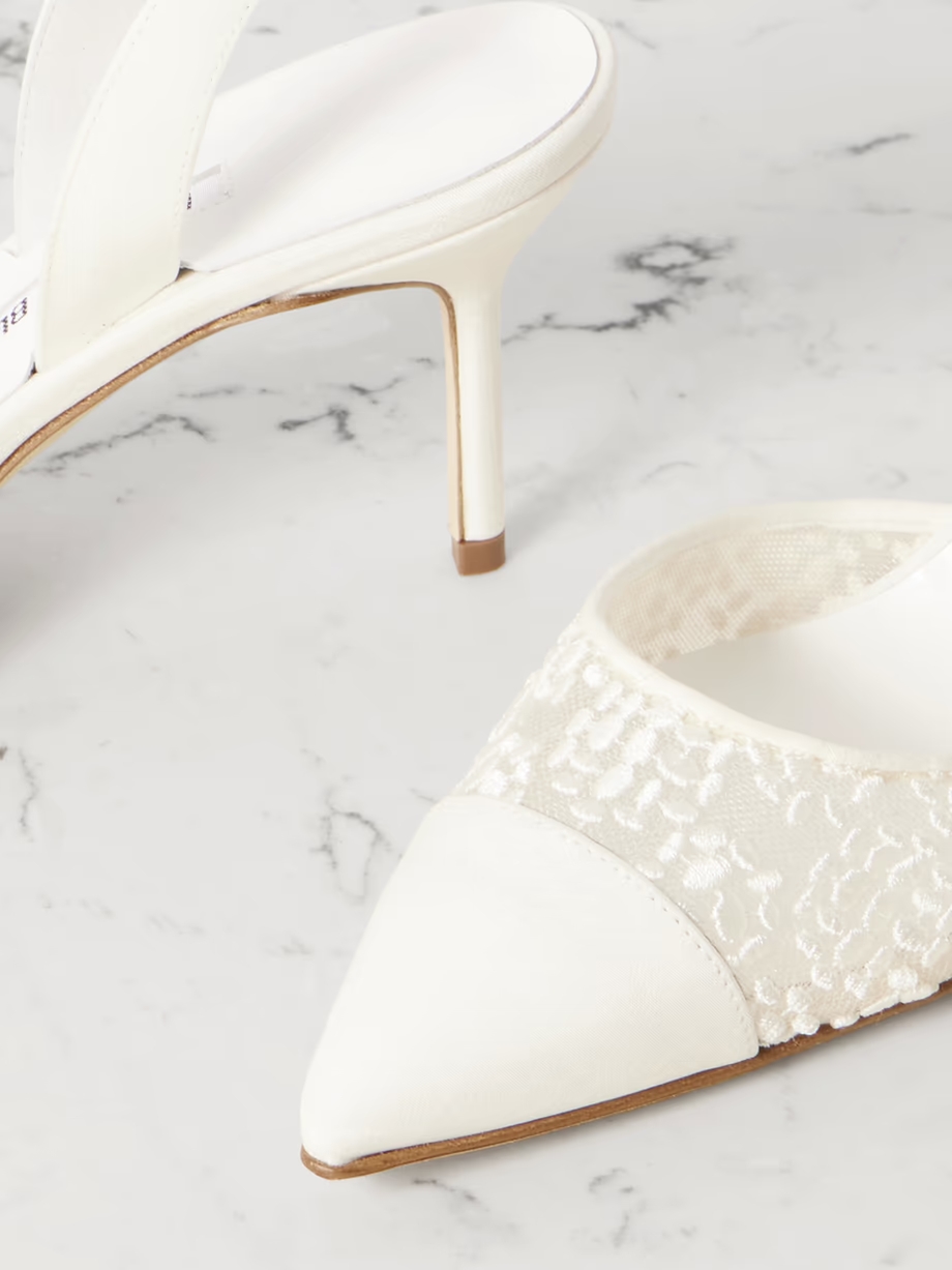 Capsli 70 embroidered lace and crepe pointed-toe slingback pumps Capsli 70 embroidered lace and crepe pointed-toe slingback pumps