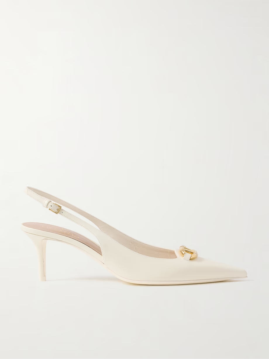 VLOGO embellished leather slingback pumps VLOGO embellished leather slingback pumps