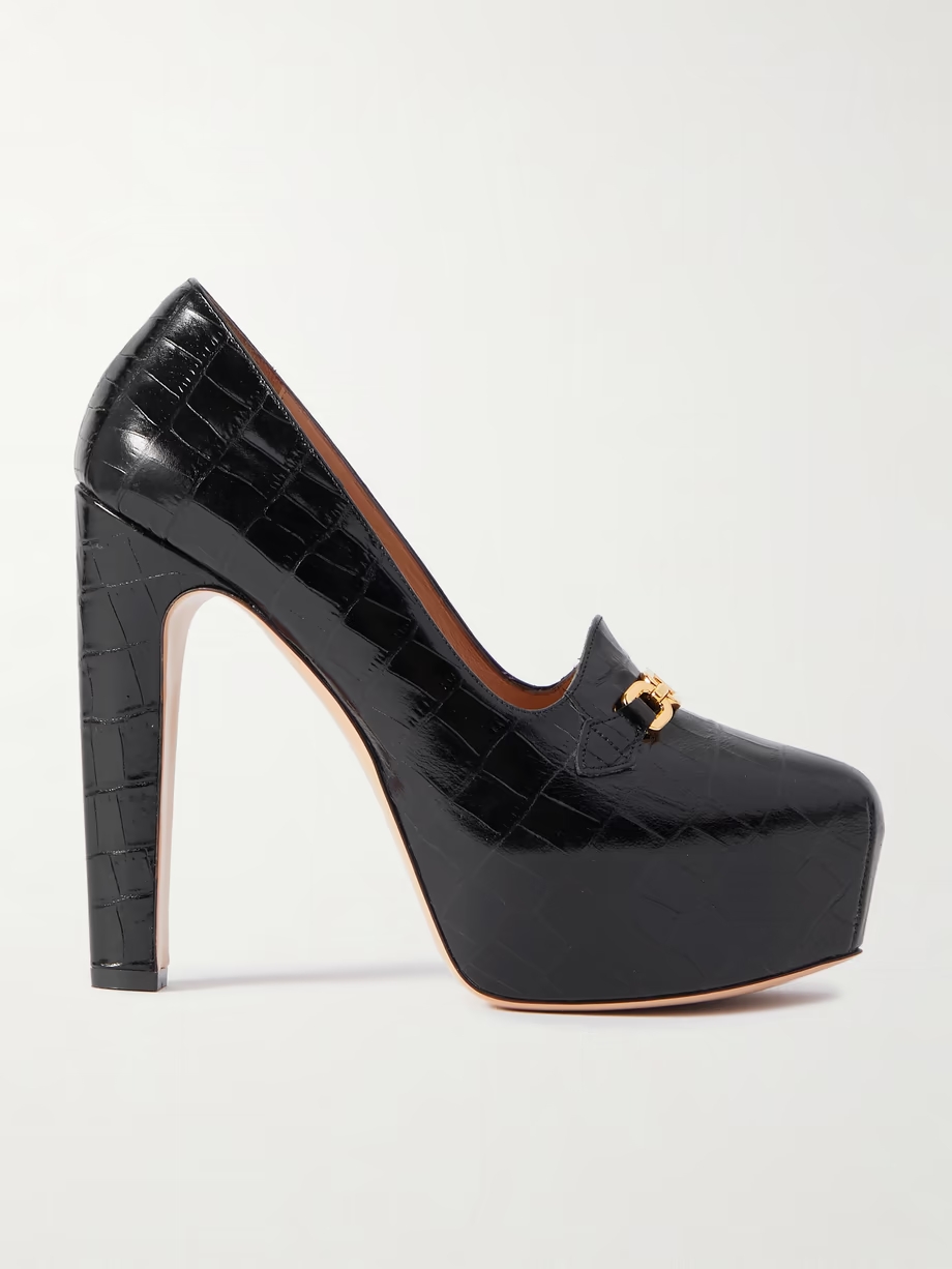 Whitney embellished croc-effect leather platform pumps Whitney embellished croc-effect leather platform pumps