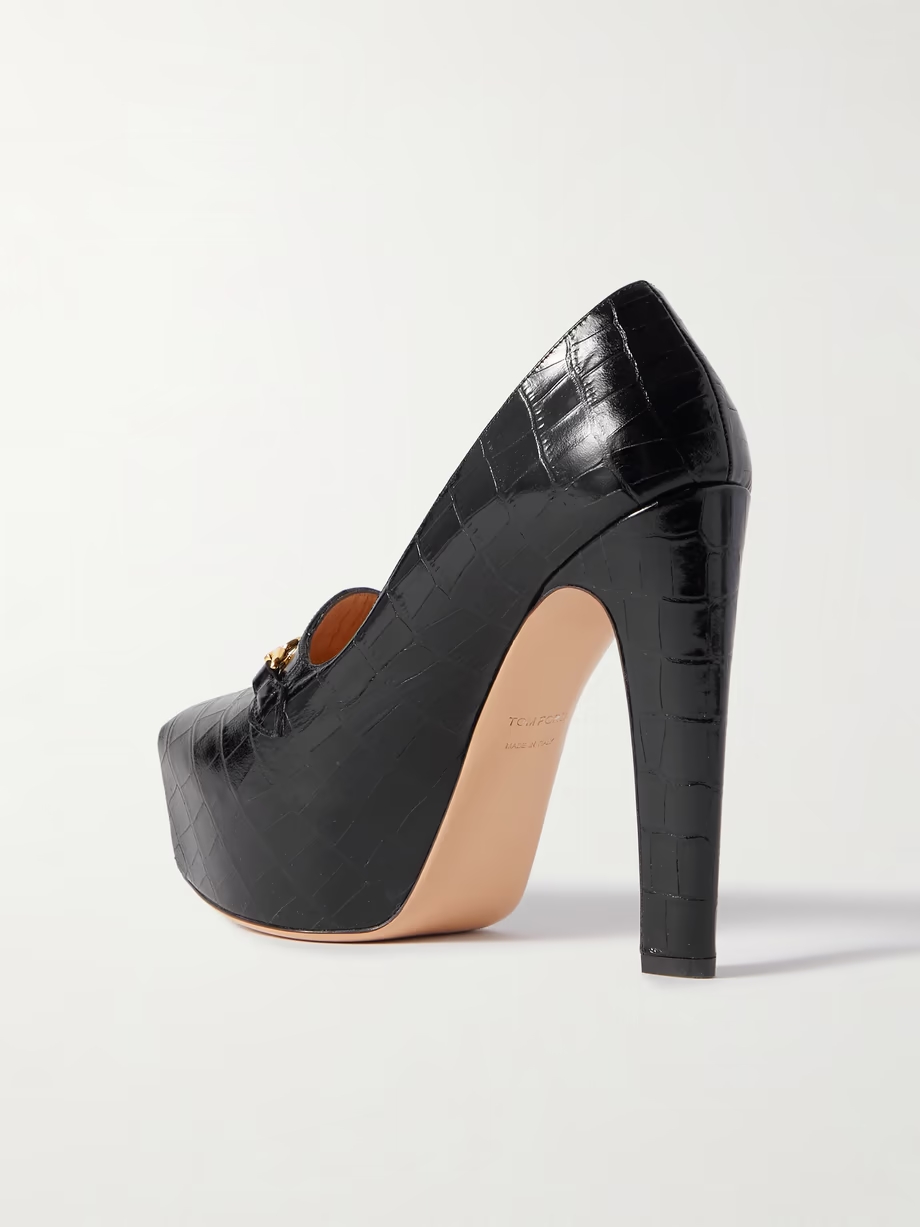 Whitney embellished croc-effect leather platform pumps Whitney embellished croc-effect leather platform pumps
