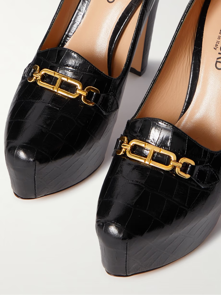 Whitney embellished croc-effect leather platform pumps Whitney embellished croc-effect leather platform pumps