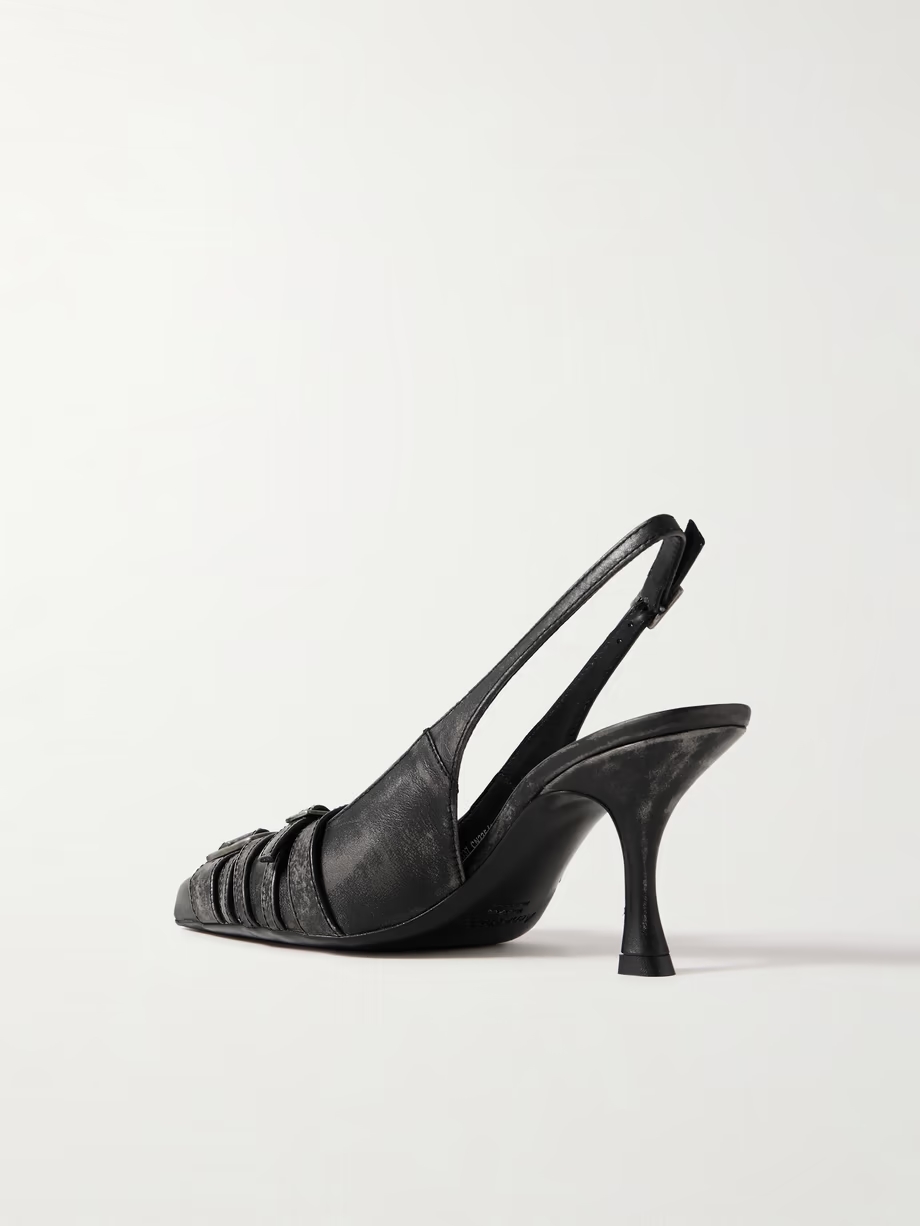 Buckled distressed leather slingback pumps Buckled distressed leather slingback pumps