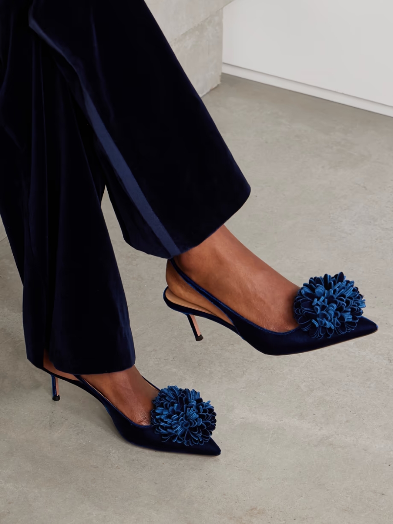Couturier 65 pompom-embellished velvet slingback pumps Couturier 65 pompom-embellished velvet slingback pumps