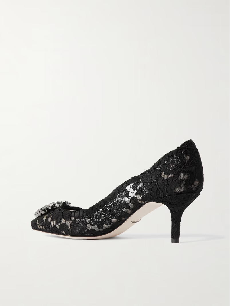 Bellucci crystal-embellished corded lace pumps Bellucci crystal-embellished corded lace pumps