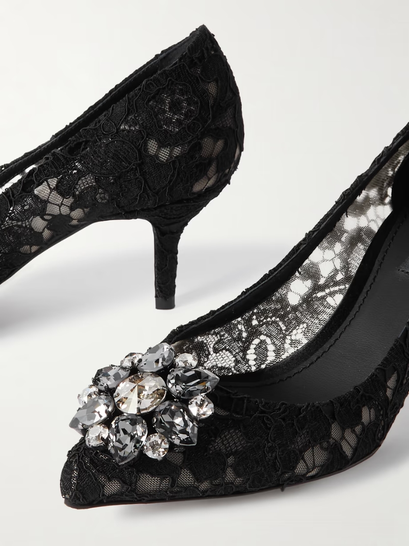 Bellucci crystal-embellished corded lace pumps Bellucci crystal-embellished corded lace pumps