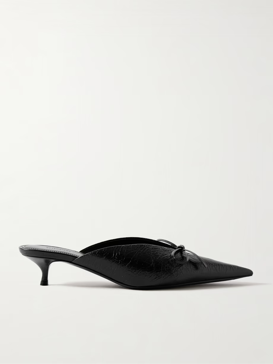 Knife bow-embellished crinkled-leather mules Knife bow-embellished crinkled-leather mules