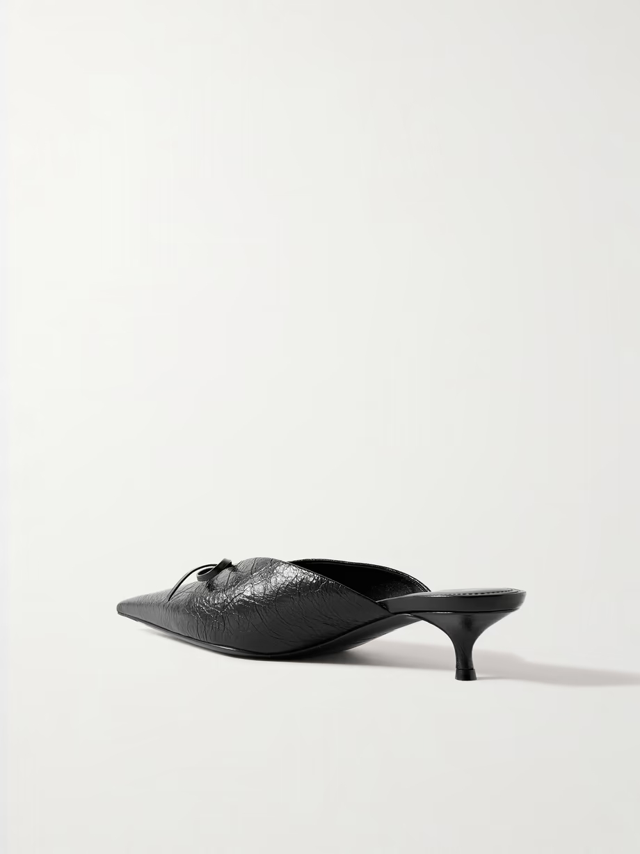 Knife bow-embellished crinkled-leather mules Knife bow-embellished crinkled-leather mules
