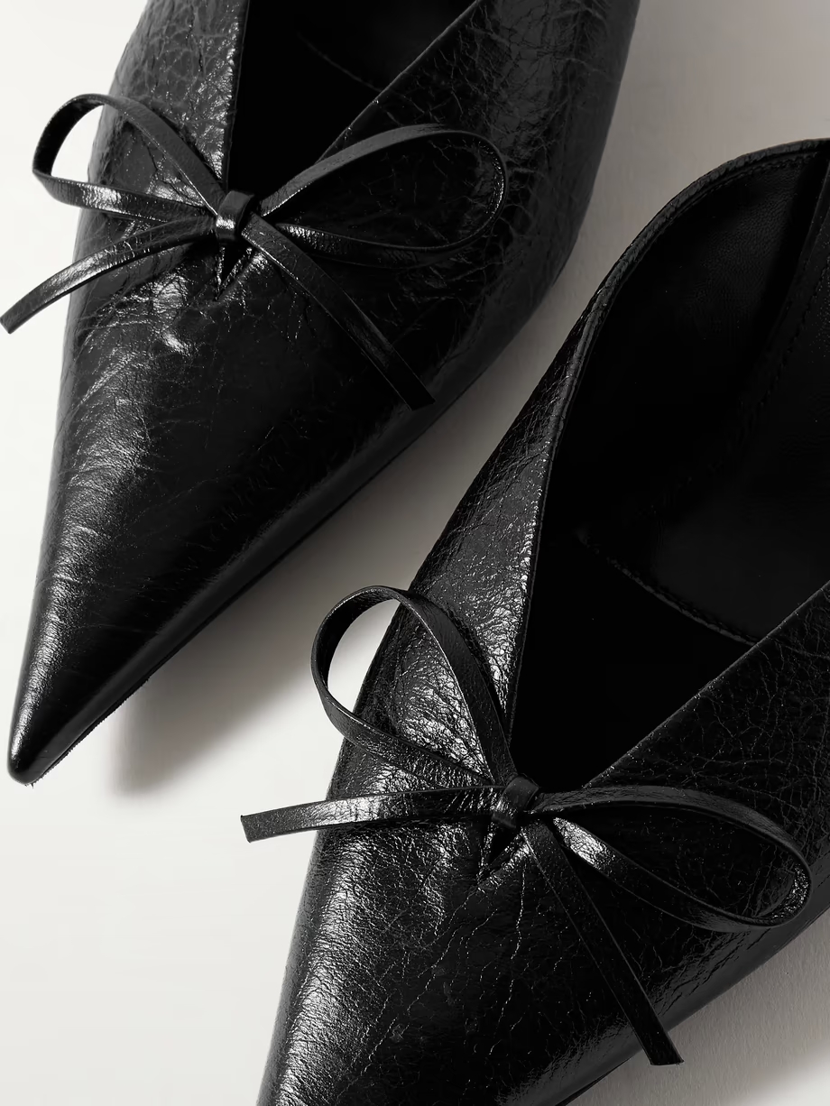 Knife bow-embellished crinkled-leather mules Knife bow-embellished crinkled-leather mules