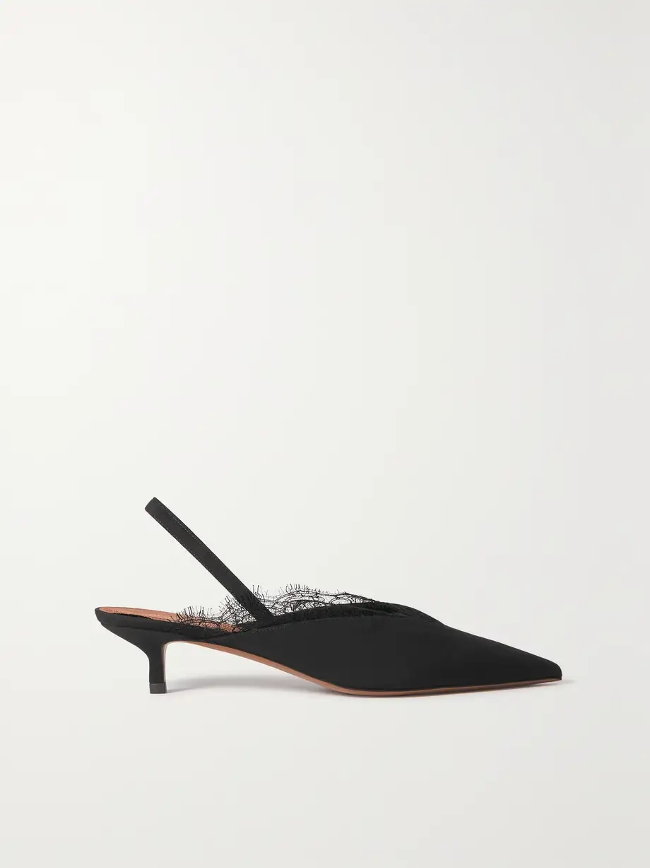 Irena lace-trimmed crepe de chine slingback pumps Irena lace-trimmed crepe de chine slingback pumps