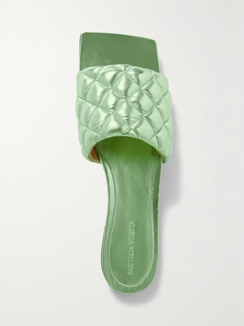 Quilted metallic leather slides Quilted metallic leather slides