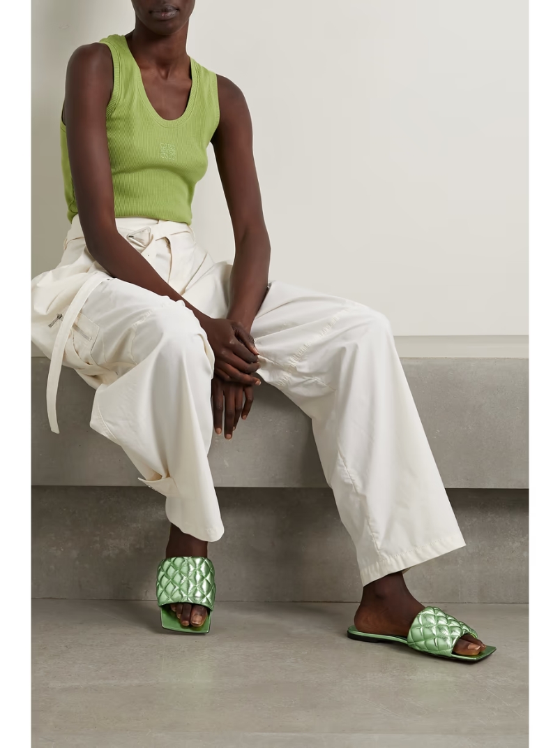 Quilted metallic leather slides Quilted metallic leather slides