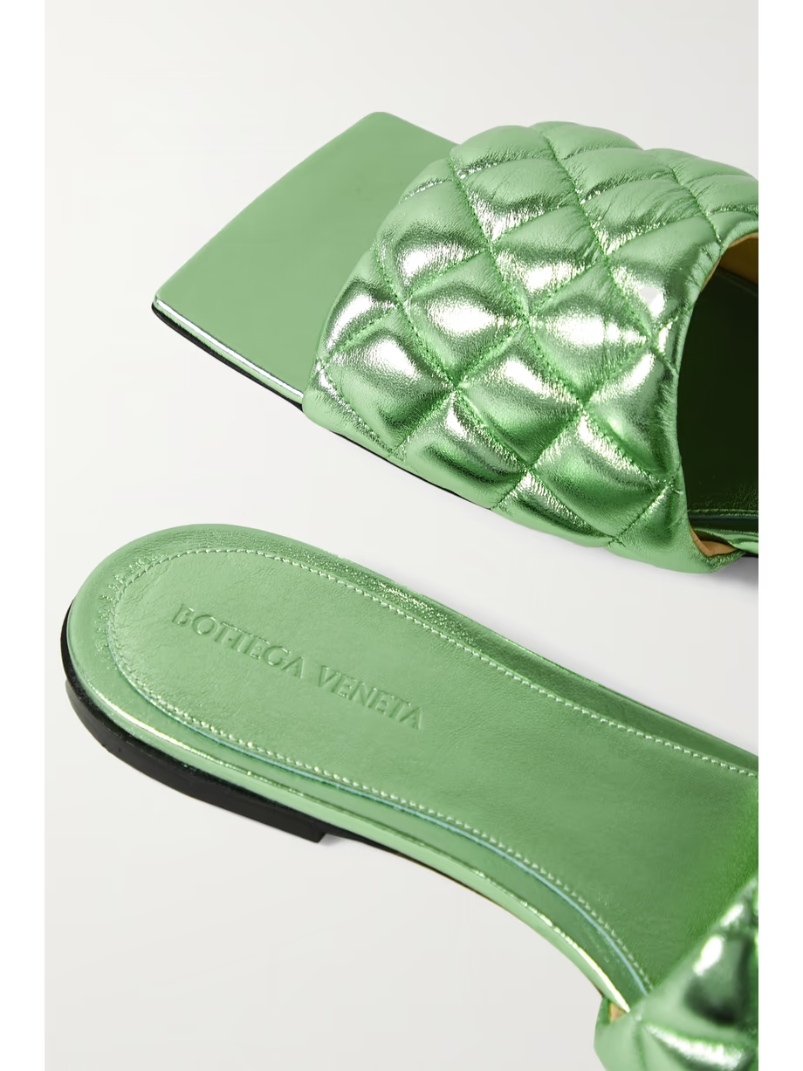 Quilted metallic leather slides Quilted metallic leather slides