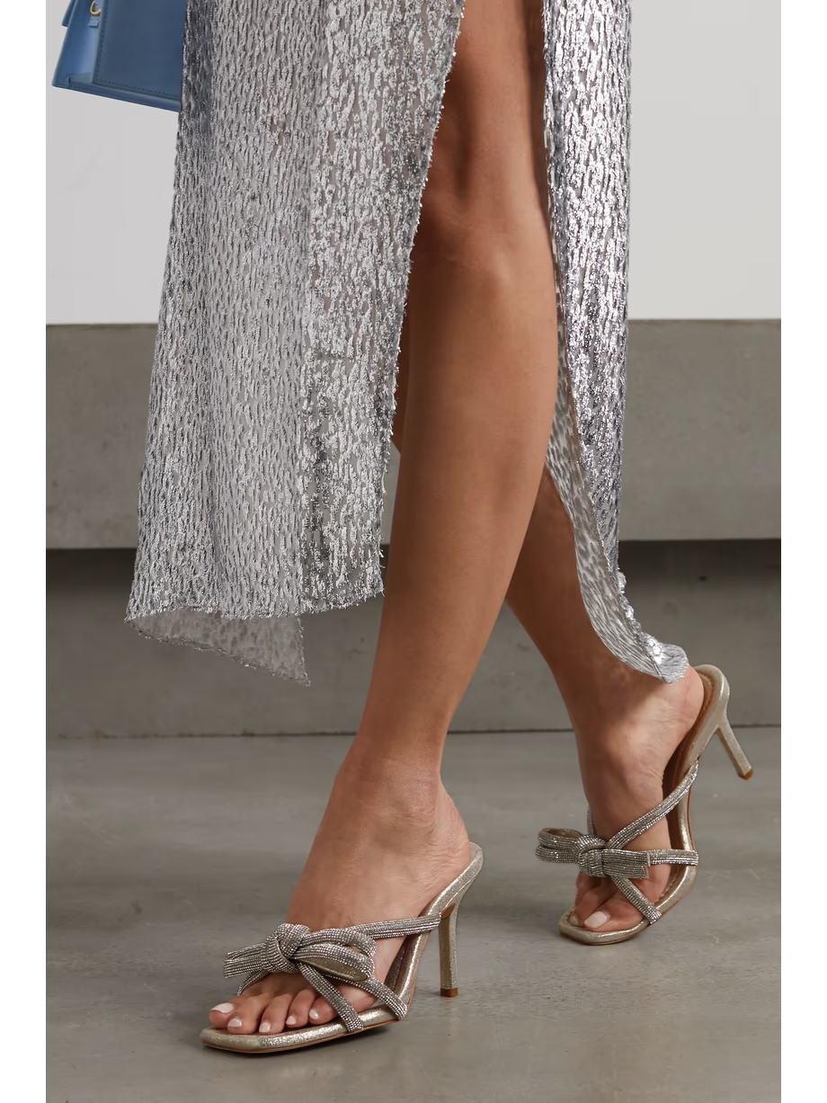 Margi crystal-embellished metallic suede mules