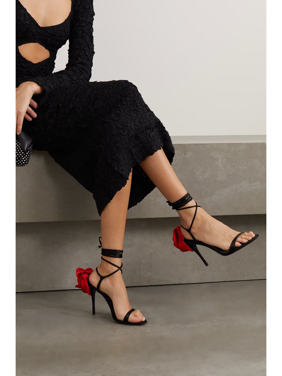 Appliquéd lace-up satin sandals Appliquéd lace-up satin sandals