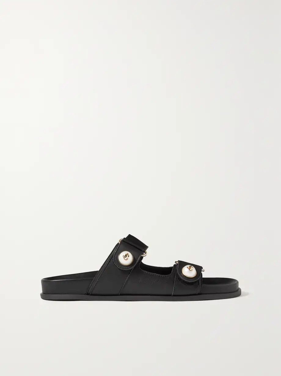 Fayence faux pearl-embellished leather slides Fayence faux pearl-embellished leather slides