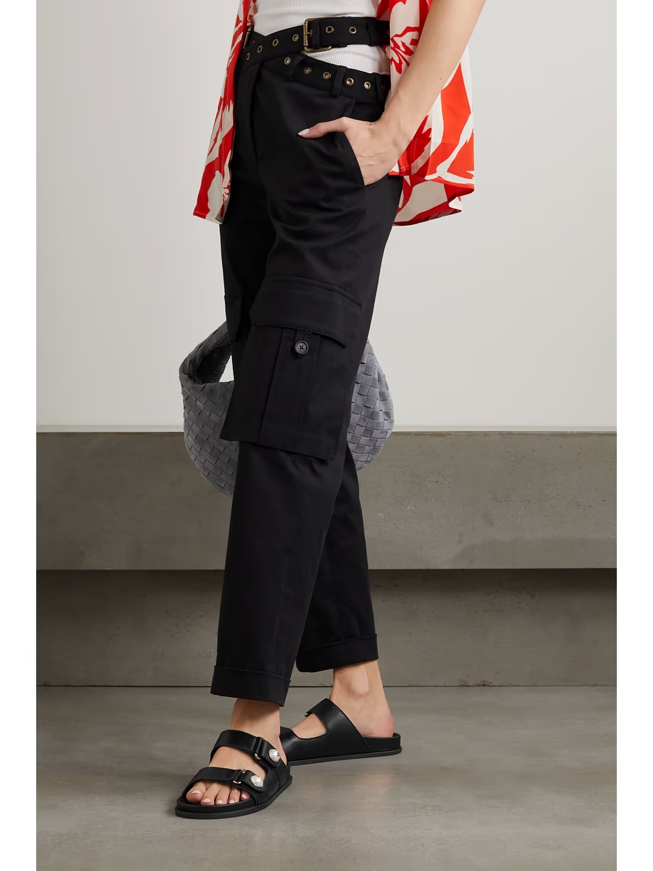 Fayence faux pearl-embellished leather slides Fayence faux pearl-embellished leather slides